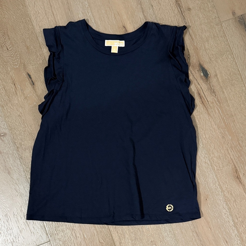 MICHAEL Michael Kors Dark Blue Ruffle Sleeve Tank